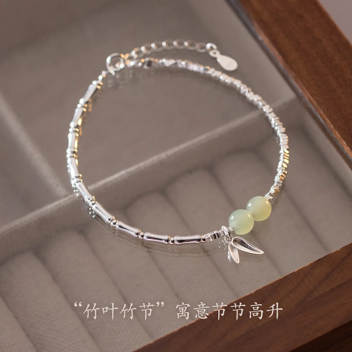 1pc/Lot 925 Sterling Silver Charms With Jade Beads Women Bracelets 16-19cm China-chic Arm Jewelry Extension Chain Wristbands