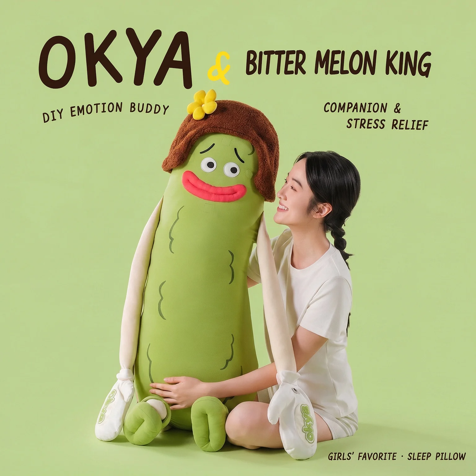 Patting Pillow OKYA Bitter Gourd Sleep Aid Long Plush Cushion for Bedtime Relaxation Christmas Gift