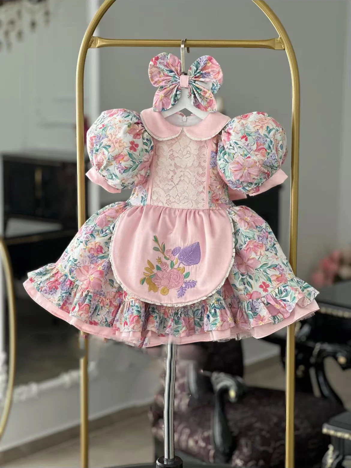 0-12Y Baby Girl Flower Embroidery Floral Vintage Princess Dress for Holiday Photography  B122