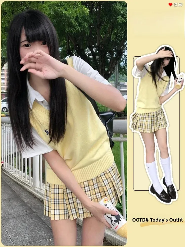 Japanese Style College Uniform JK Uniform Sweater Vest Women's Basic Versatile V-Neck Knitted Sleeveless Top Polyester Fiber