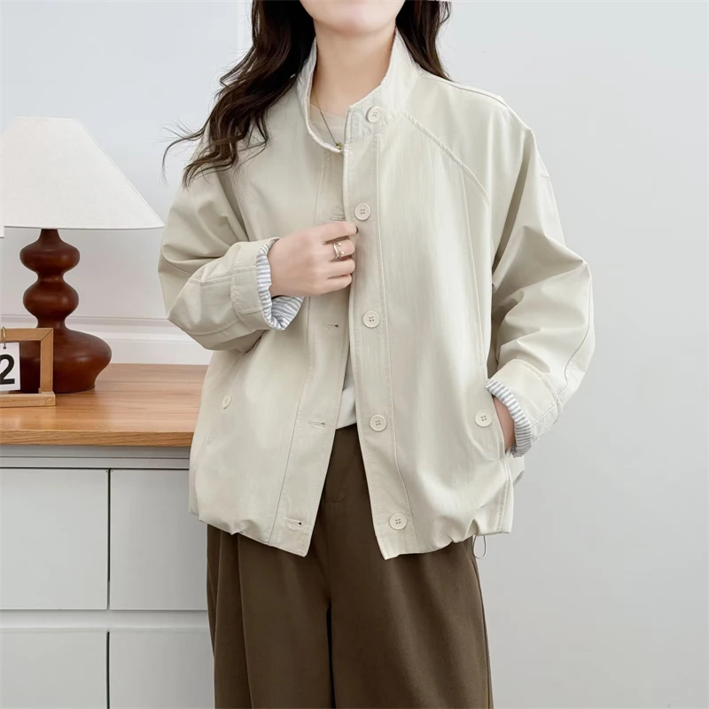 

Весенняя утепленная куртка 2026 года с воротником-стойкой, однобортная, однотонная, универсальная, в полоску, элегантная, для офиса, осенняя верхняя одежда