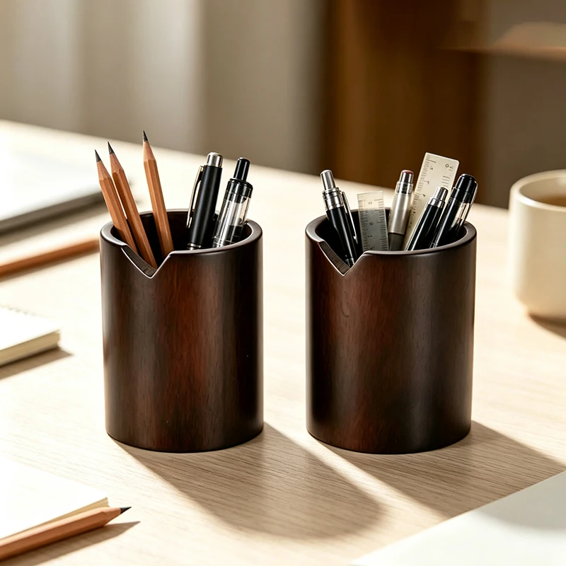 Wooden Pen Holder for Desk Retro Pencil Cup Office Desk Organizer Caddy for Pens, Pencils, Rulers, Markers School Supplies
