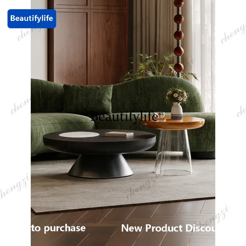 Italian minimalist, large and small round coffee table combination small apartment living room, high transparent acrylic edge