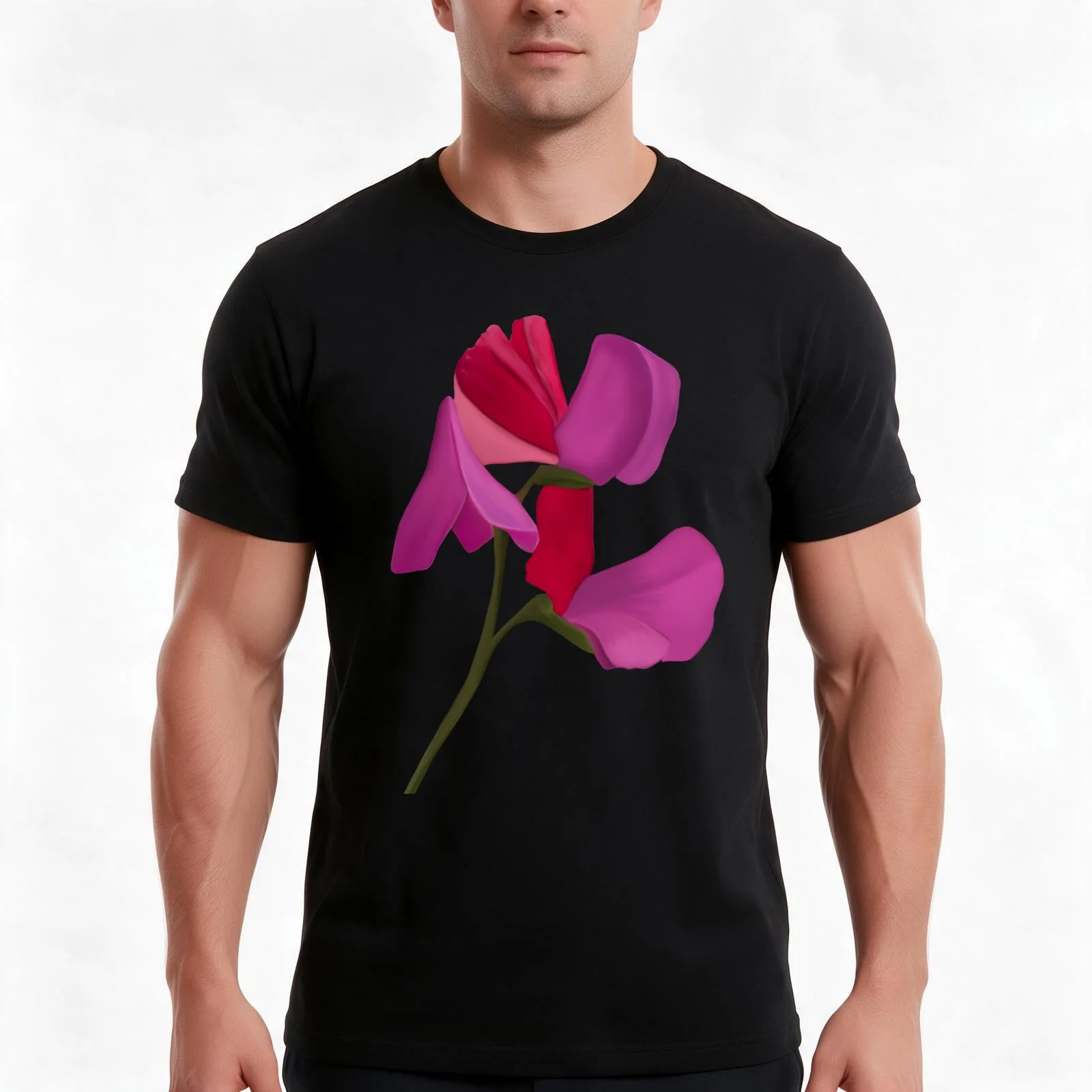 Sweet-pea flowers T-Shirt Summer Casual Cotton Tee Oversized Streetwear Tops Vintage Graphic Print Loose Fit Short Sleeve