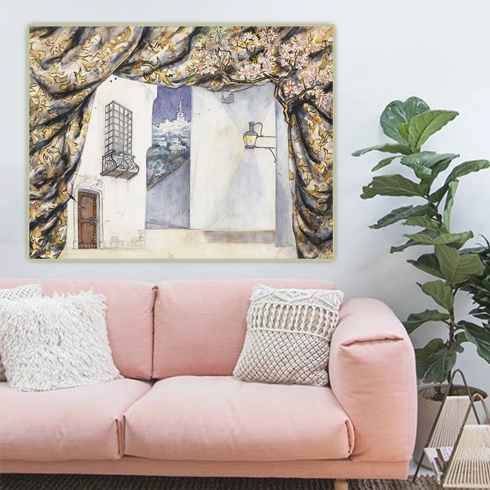 Citon Natalia Goncharova《Stage Design For The Barber Of Seville》Canvas Oil Painting Decorative Picture Decor Home Decoration #3