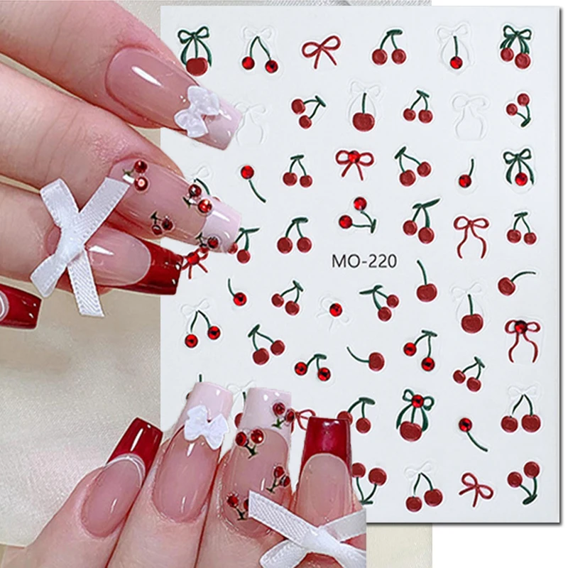 5d geprägte Nail Art Aufkleber rote Diamanten Gelee Kirsche Kleber Schieber Aufkleber Dekorationen für Nagels pitzen Maniküre