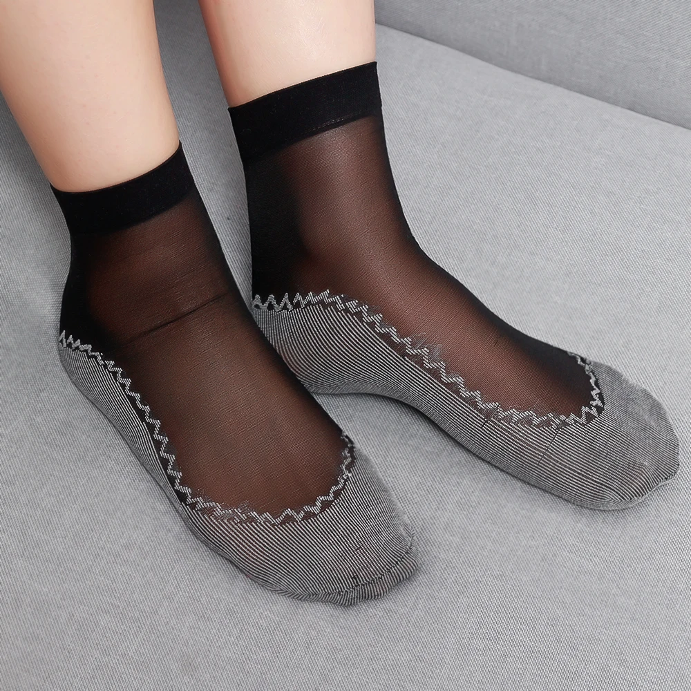 10-Pack Women's Sheer Ankle Socks – Silky, Anti-Slip Cotton Sole, Low Cut Tights/Hosiery