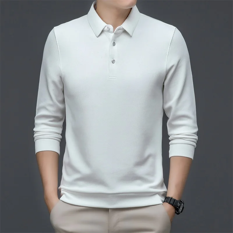 

2023 New Polo Shirt Men Solid Business Casual Long Sleeve Mens Polo Shirt Fashion Turn Down Collar Slim Polo Tees Tops Men M-4XL