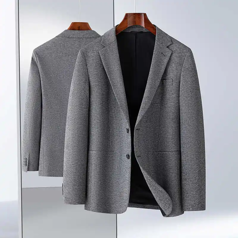 

Мужской повседневный костюм Slim Fit 2024: осенняя городская мода, элегантный отложной воротник, легкий уход, эластичный, с длинными рукавами, на двух пуговицах