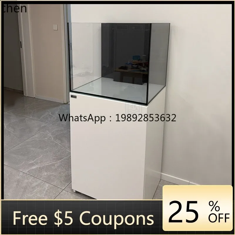 

seawater fish tank coral bottom filter ultra-white glass bottom cabinet living room aquarium screen silent