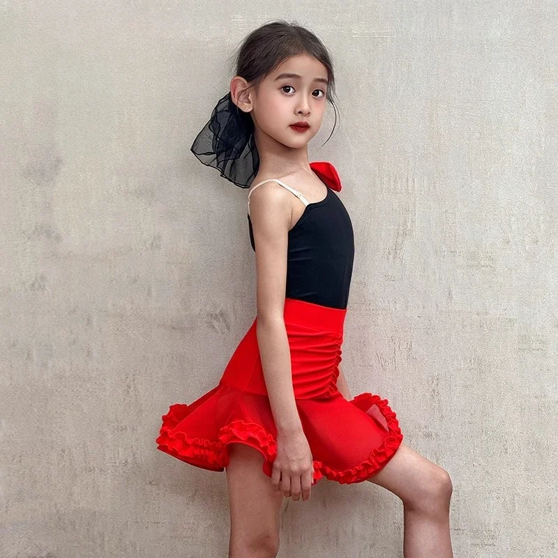 ダンススカート ラテンダンス衣装 女の子練習着 夏新作 子供用高級パフォーマンスドレス パフォーマンスセット