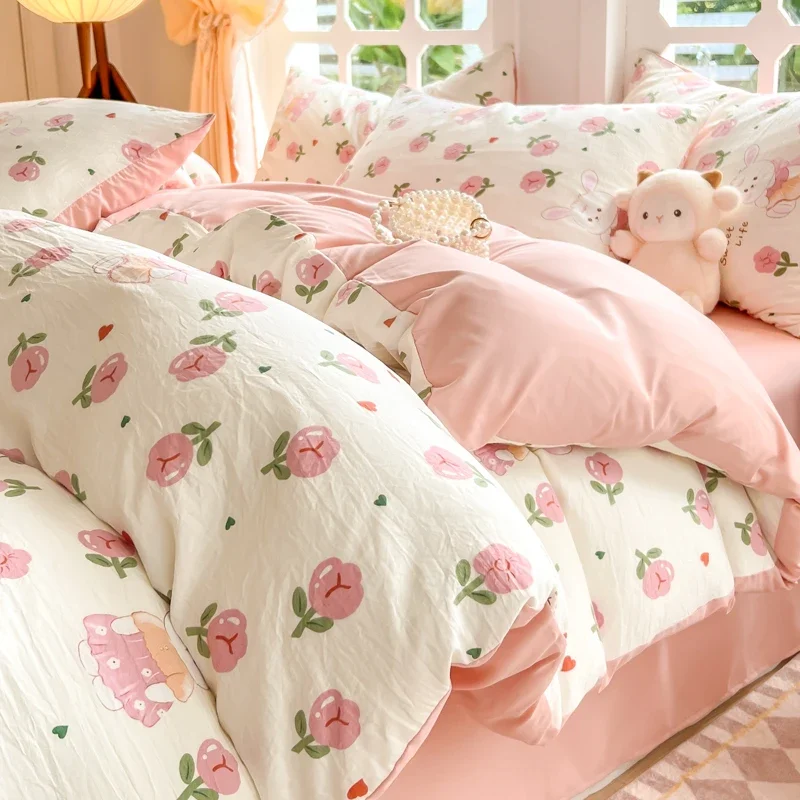 Cute Bedding Comforter sets Duvet Cover bedsheets set with pillows case Bedding Linens Set for Queen/King Bed edredones de cama