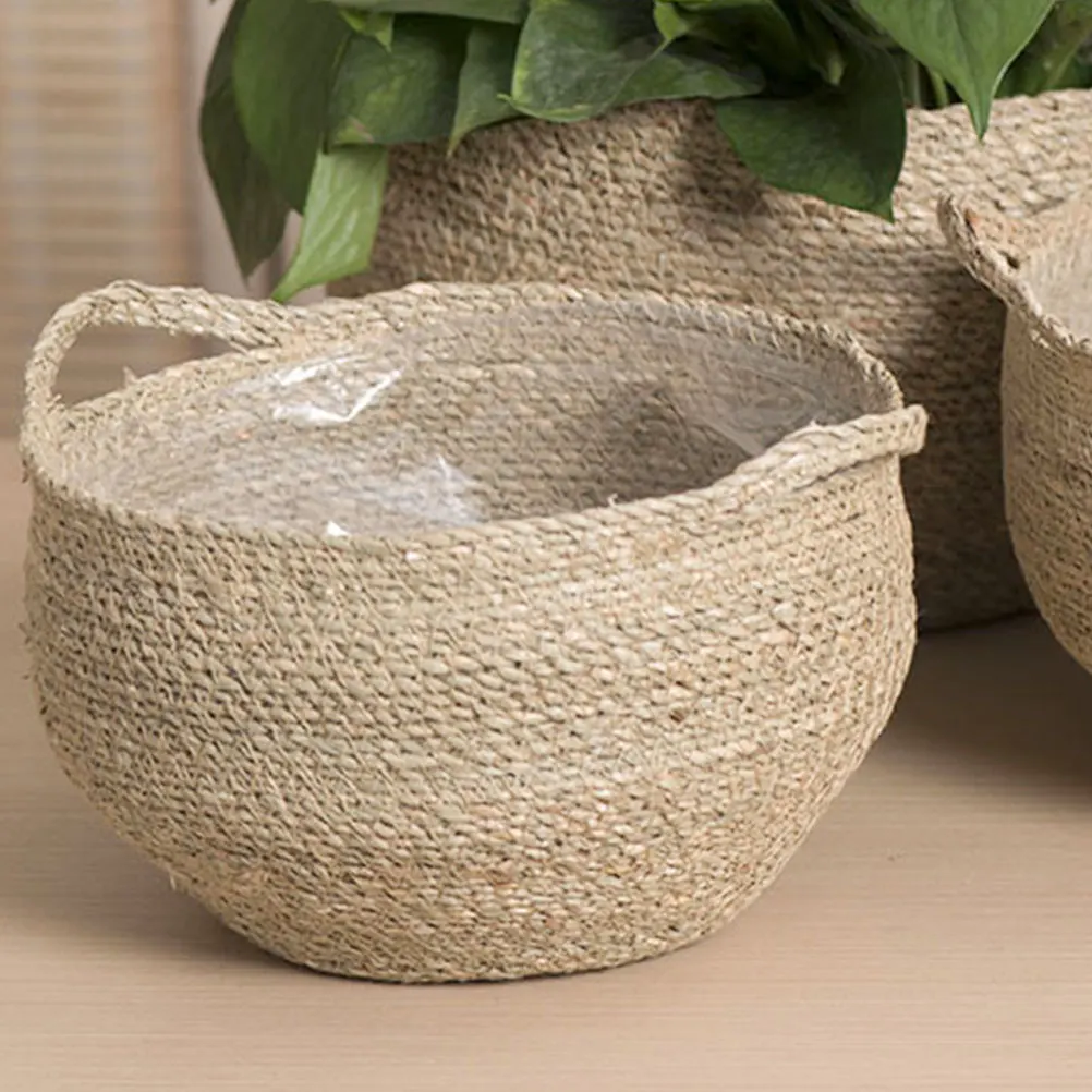 

Hand Woven Seagrass Flower Basket Rustic Plant Decor Storage Container For Home Wedding Office Multi-Use Weaving Basket