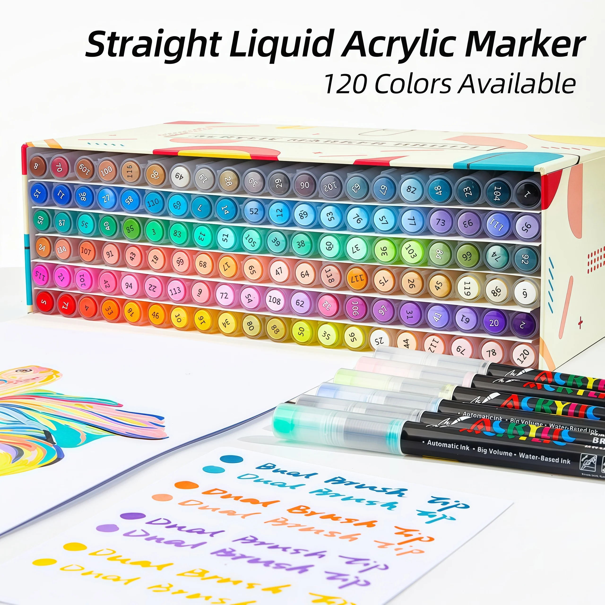 Acrylic Liquid Marker Pens for Art Painting - Student-Friendly, Non-Bleeding, Soft-Tip, Colored Doodle & Watercolor Markers