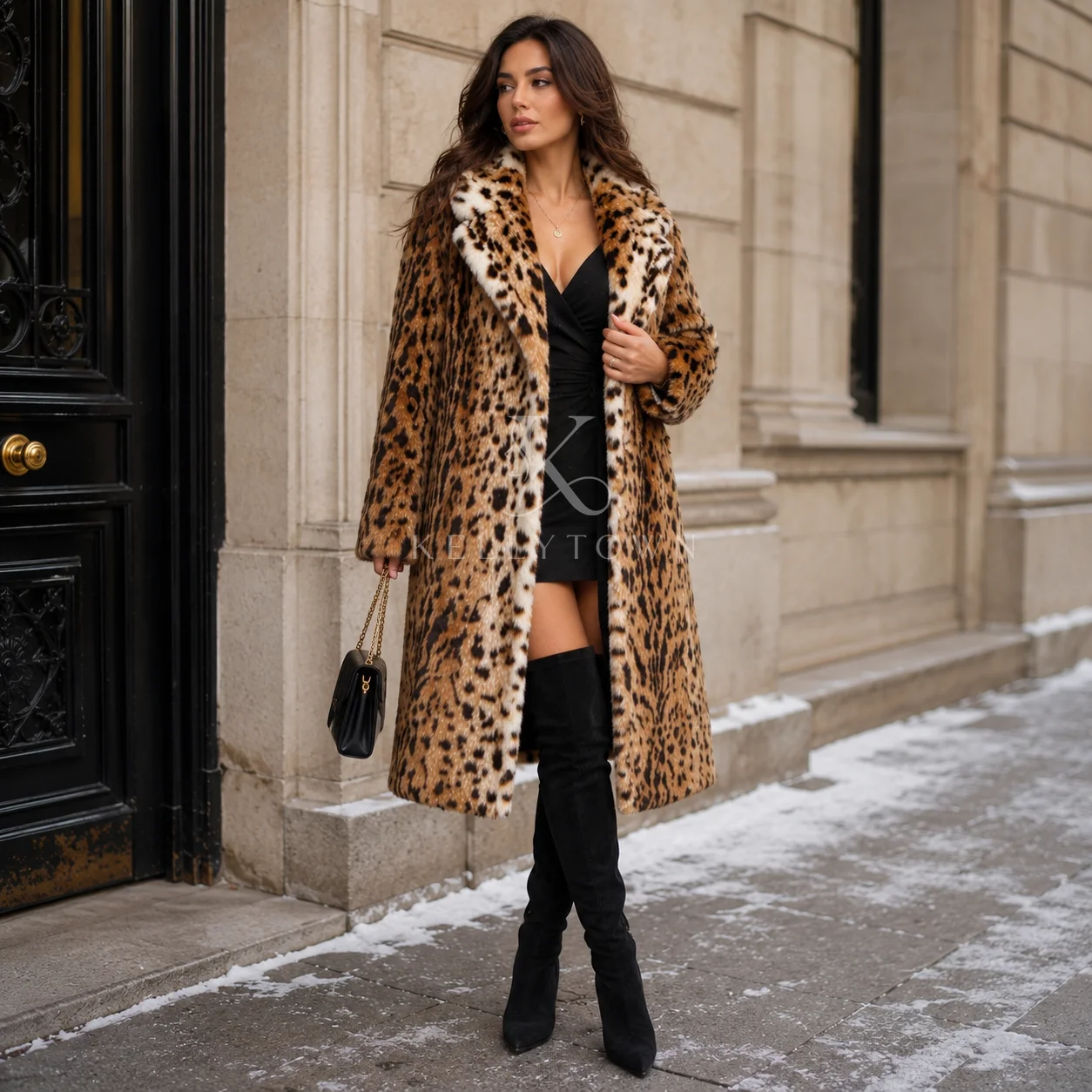 Women's Leopard Print Faux Fur Long Coat Winter Oversized Warm Outerwear Overcoat Street Style Fashion Loose Fur Collar Jacket