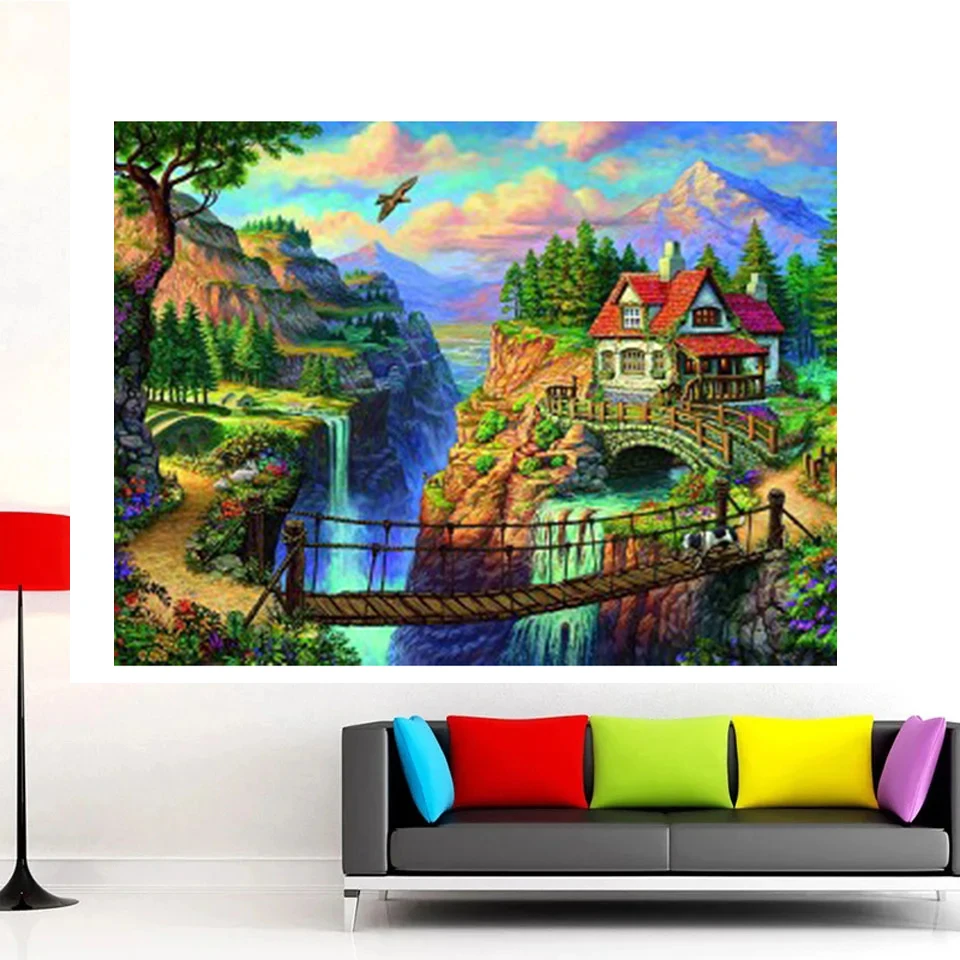 

Landscape Diamond 5DDIY Painting Landscape Diamond Embroidery Forest Bridge Landscape Cross Embroidery Picture Home Decoration