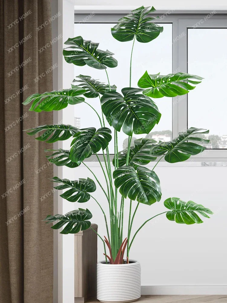 

Large Monstera Deliciosa Fake Trees Indoor Living Room Bionic Plant Bonsai Decoration Landscaping Floor Ornaments