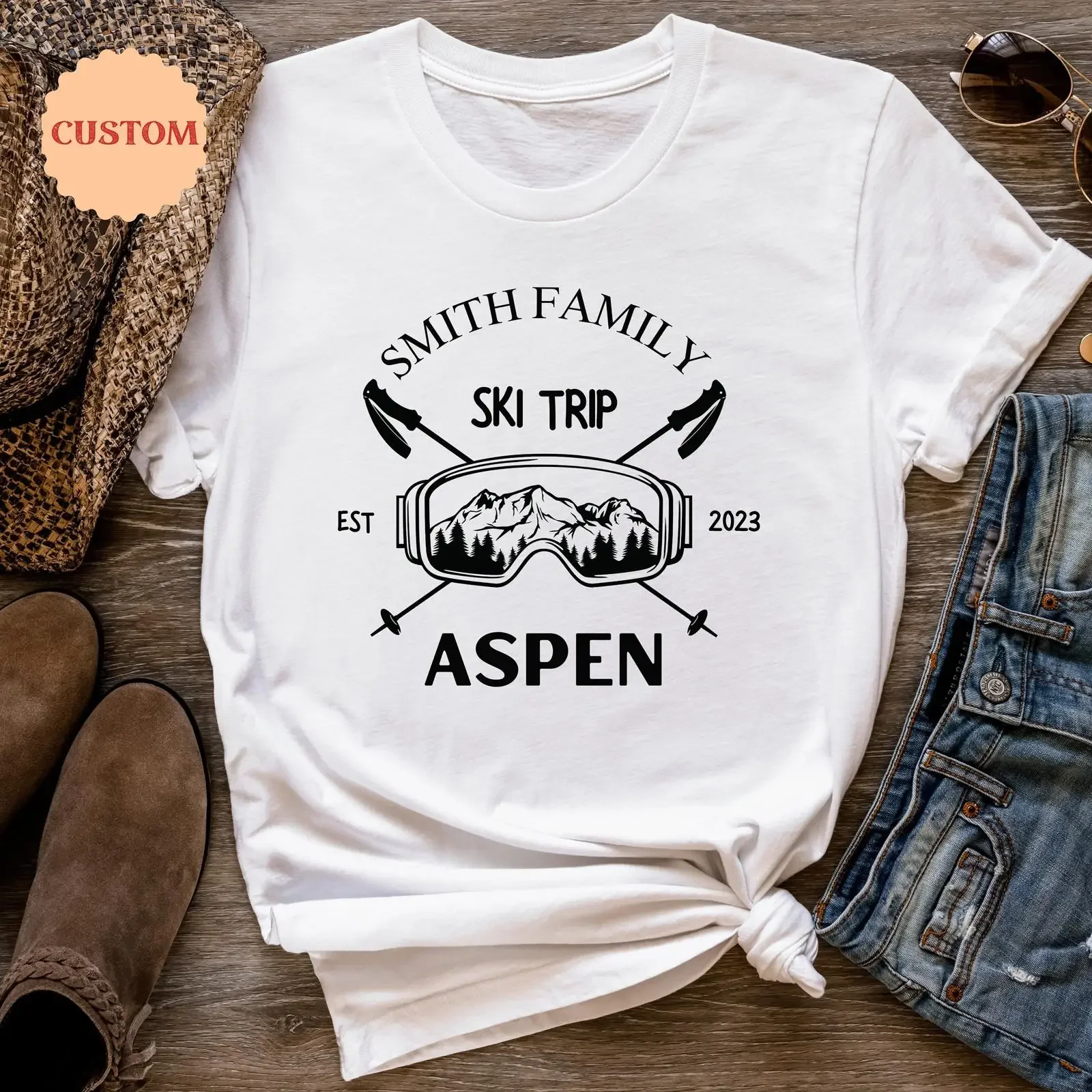Custom Family Ski Trip T Shirt 2023 Aspen Personalized Apres Season Matching Vacation vintage Washed Soft Stretched Unisex