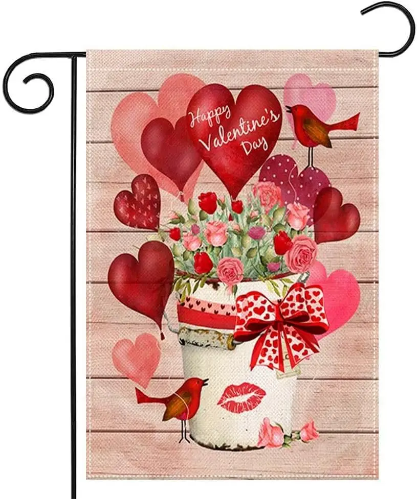 Happy Valentine's Day Garden Flag 12.5 x 18 Inch Love Heart Flowers Garden Flag Decorative Double Sided Large Flag for Valen