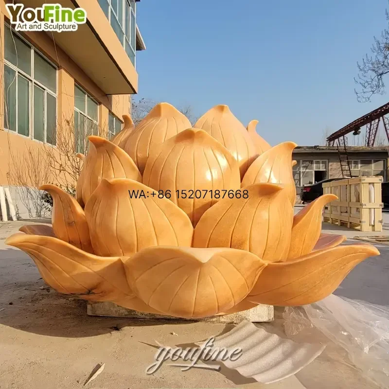 Wmwmnu for YouFine Large Natural Sunset Red Stone Lotus Flower Sculpture Hand Carved Marble Garden Statue Outdoor Courtyard