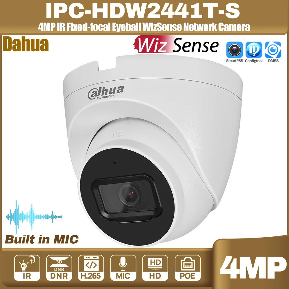 داهوا IPC-HDW2441T-S 4MP POE مقلة العين WizSense شبكة IP كاميرا IR 30M ميكروفون مدمج فتحة SD SMD Plus IVS H.265 IP67