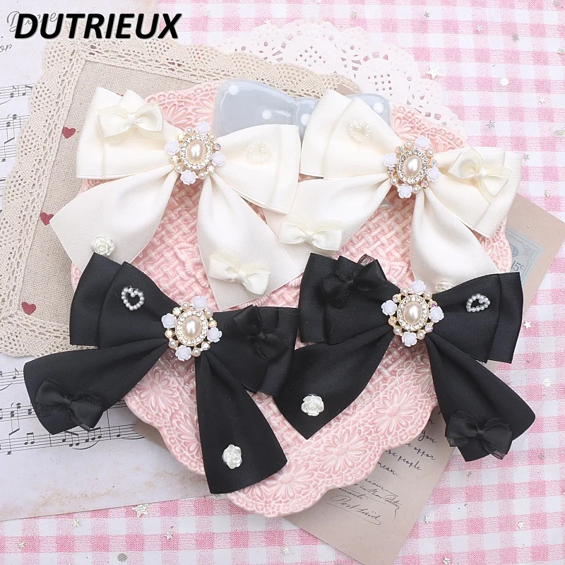 

Hair Clip Beads Handmade Lolita Accessories Pearl Rhinestone New Headwear Large Bowknot Barrettes Sweet Cute Hair Accessories