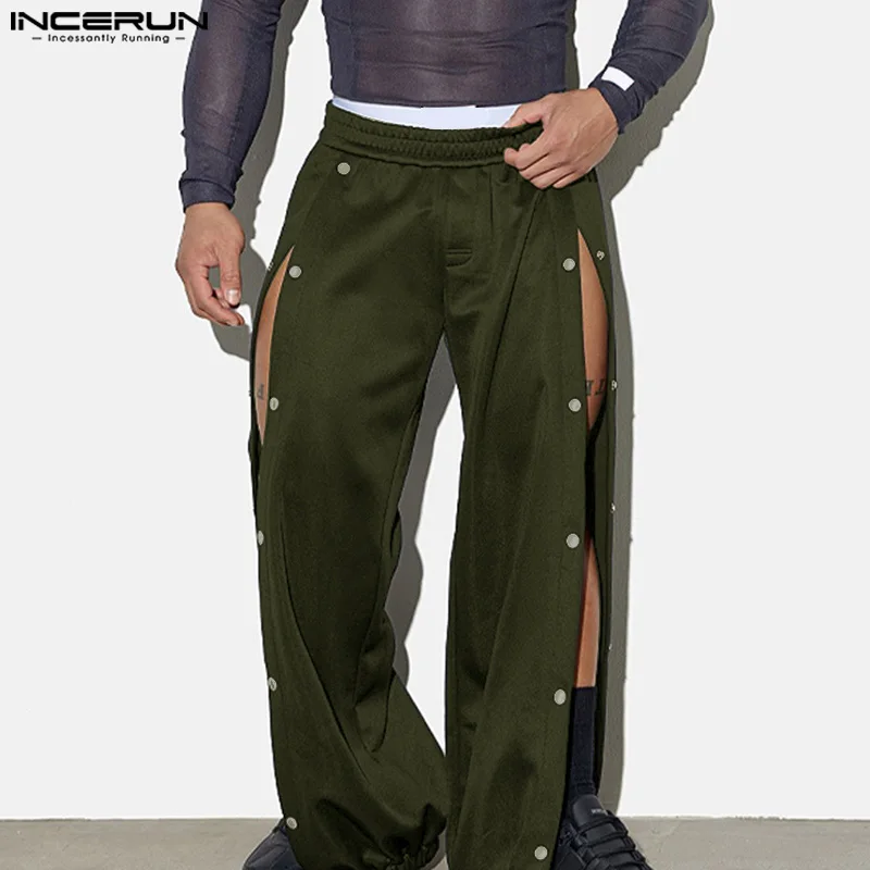 Stylowe spodnie klubowe INCERUN Nowe męskie spodnie Casualowe męskie spodnie z charakterem Modne ażurowe seksowne spodnie rekreacyjne długie spodnie pantalony