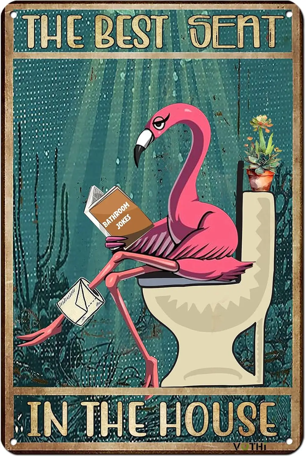 Funny Flamingo Signs Bathroom Decoration Metal Sign;The Best In The House;Restroom Decor And Accessories Pink Wall Deco