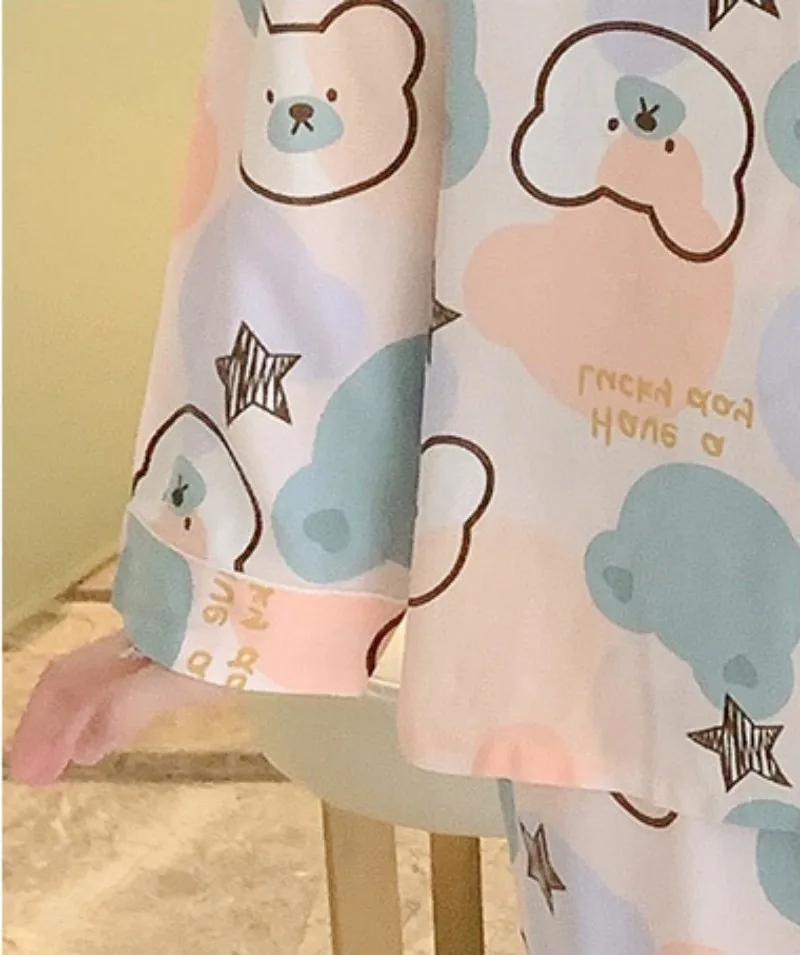 Japanese Small Floral Girl's Cotton Silk Suit Long Sleeve Thin Style Lapel Casual Comfortable Home Wear Viscose Cardigan Spring