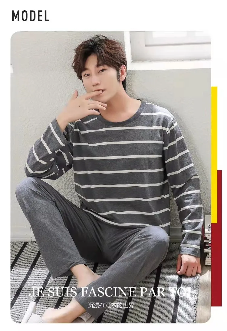 2 Teile/satz männer pyjamas set von große größe langarm lange hosen herbst und winter studenten hause kleidung rundhals herbst m – Detail 10