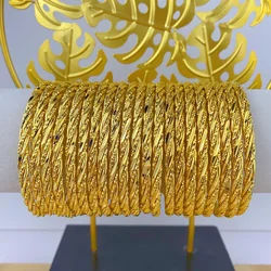 Dubai 24K Gold Color Warped Bangle For Women Luxury African Jewellery Bracelets Brazilian Indian Wedding Bracelets Gifts 62mm