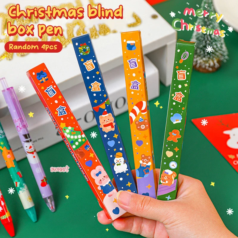 4Pcs Creative Christmas Gel Pen Blind Box Cute Signature Pens Fashion Quick-Drying Neutral Pens Office School Supplies Gifts