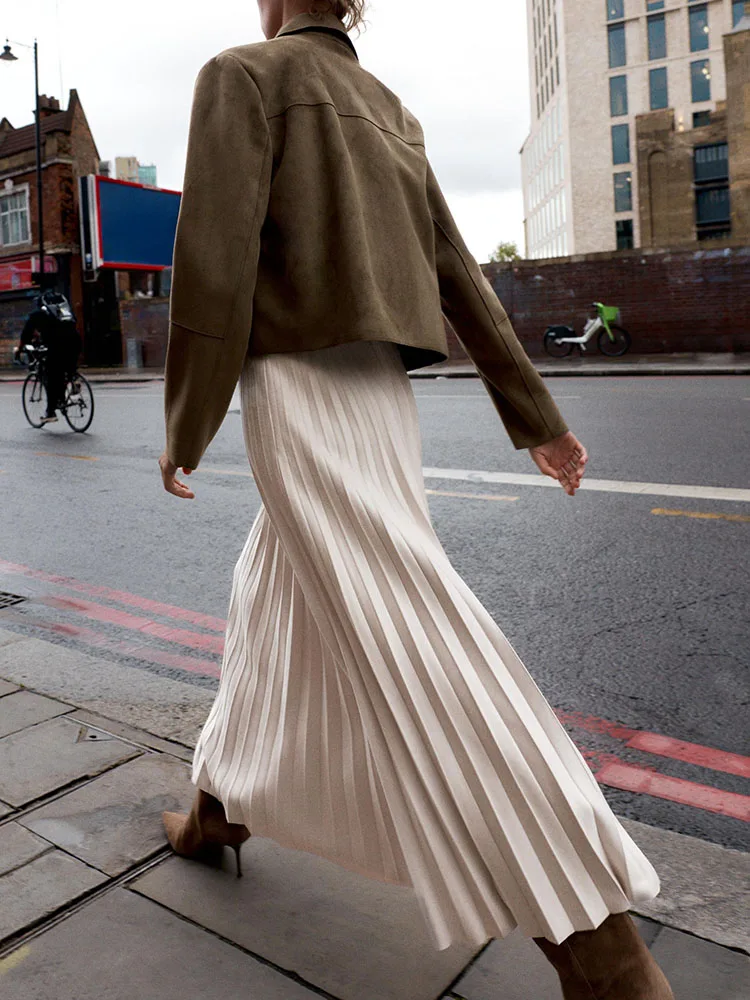 

Women's Faionable Velvet Effect Pleated Midi Skirt with Belt Autumn New Arrival Ele Sweet Sle Stage Costume Hanfu