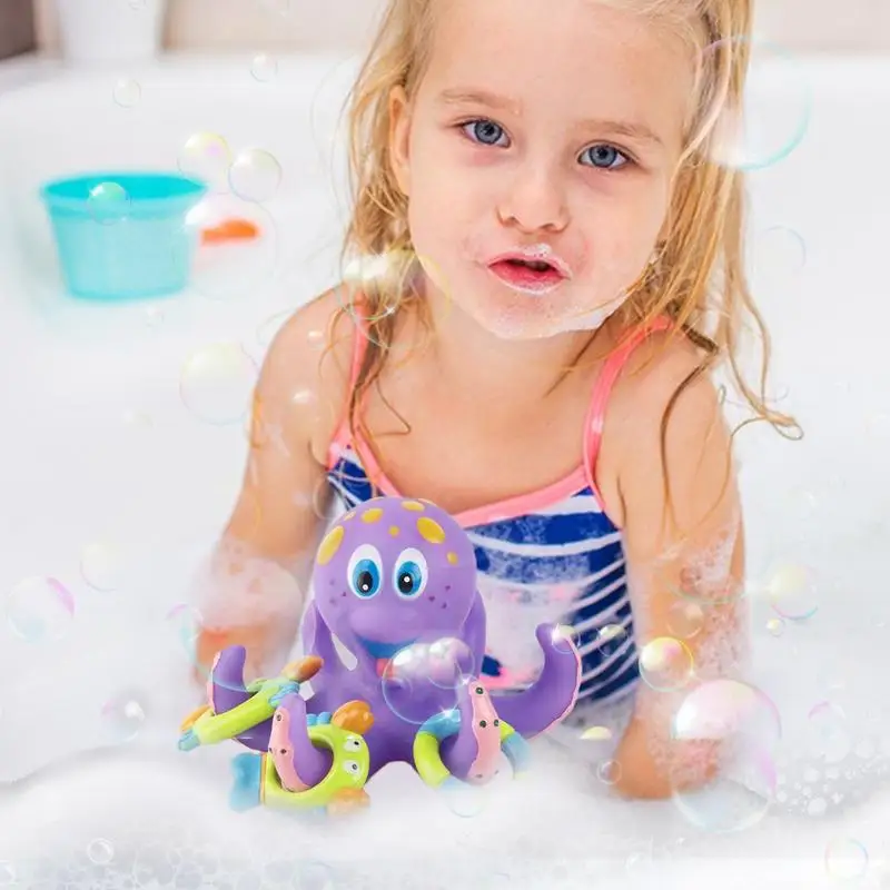 Octopus Water Toy Sea Creatures Bathtub Toy Sea Animal Toy Smiling Face Design With Colorful Ring Toys For Hand-Eye Coordination