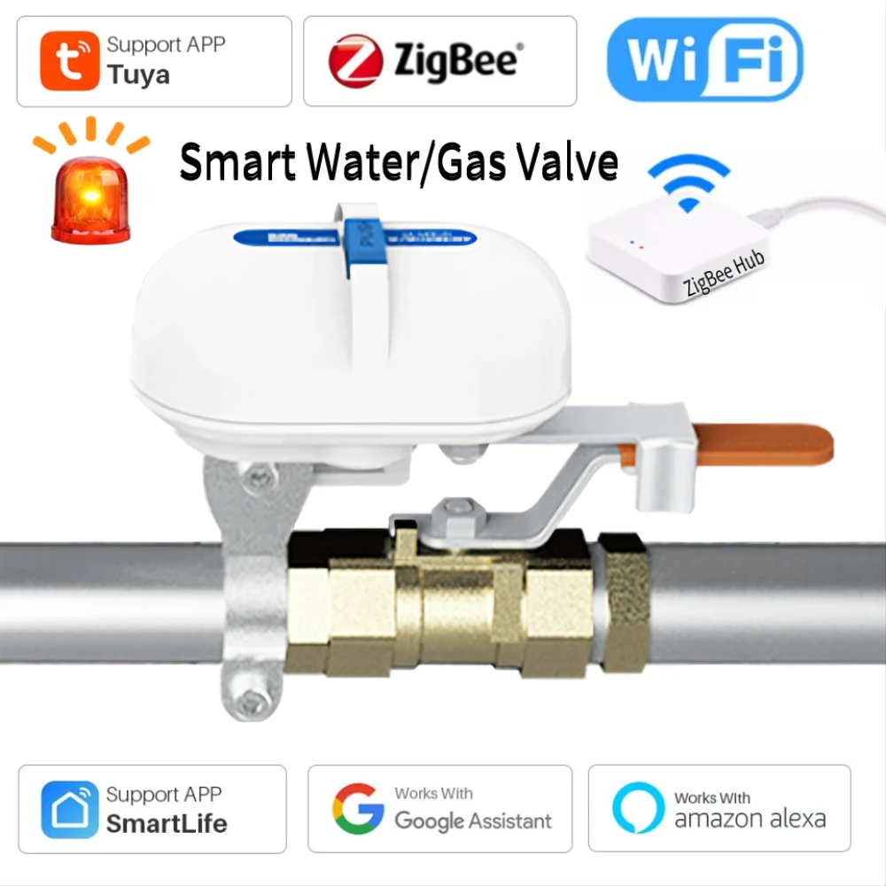 Tuya Smart Home WiFi Zigbee Water Valve Faucet Garden Sprinkler Controller Timing Voice Control Gas Smart Valve for Alexa Google