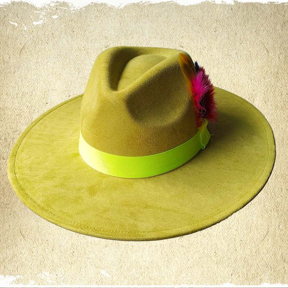 Retro Men\'s Suede Hats Wide Brim Feather Felt Fedoras Women\'s Hats Church Jazz Hats Panama Cowboy Hats Wholesale sombrero hombre