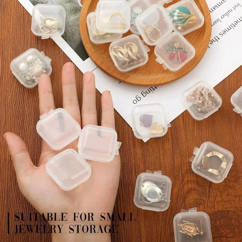 1-50pcs Mini Storage Box Transparent Square Plastic Boxes Earrings Jewelry Packaging Storage Small Square Box Jewelry Organizer