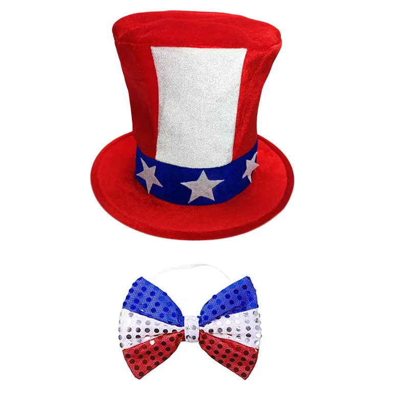 Independance Day Costume Uncle-Sam Accessories Top Hat Sequins Hat Headband Necklaces Stockings for Women & Men Carnival Party