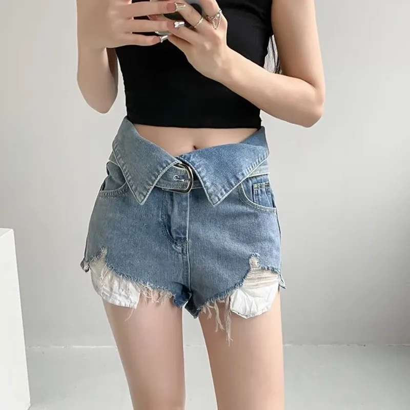 Temperament Straight Leg Pants, New High Waisted Shorts, Simple Women's Summer Fashion, Ins, Light Colored Artistic Jeans