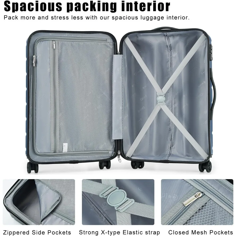 Carry-On Spinner Luggage with TSA Lock, USB Port, Expandable Hardside Suitcase - Lightweight 28 Teal Blue Travel Bag