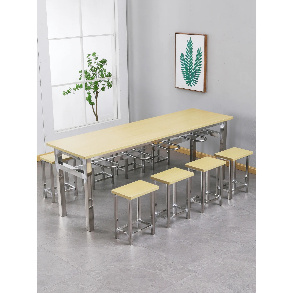 

##Modern 4-Seater And 6-Seater Stainless Steel Table Chair Set For University Canteen Fast Food Restaurant