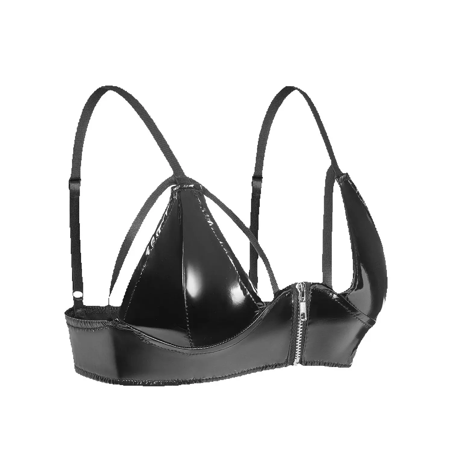 Reggiseno da donna con cerniera aperta, reggiseno per ragazza sexy, lingerie sexy, gilet in PVC, gilet, canotta in pelle verniciata con seno a metà esposto