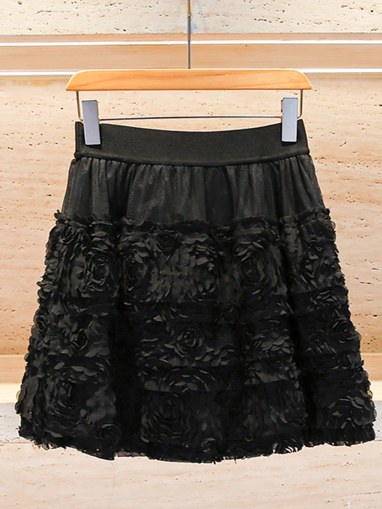 

Юбка трапециевидной формы с высокой талией и тяжелой вышивкой, простая юбка из полиэфирного волокна со сборками для молодых женщин