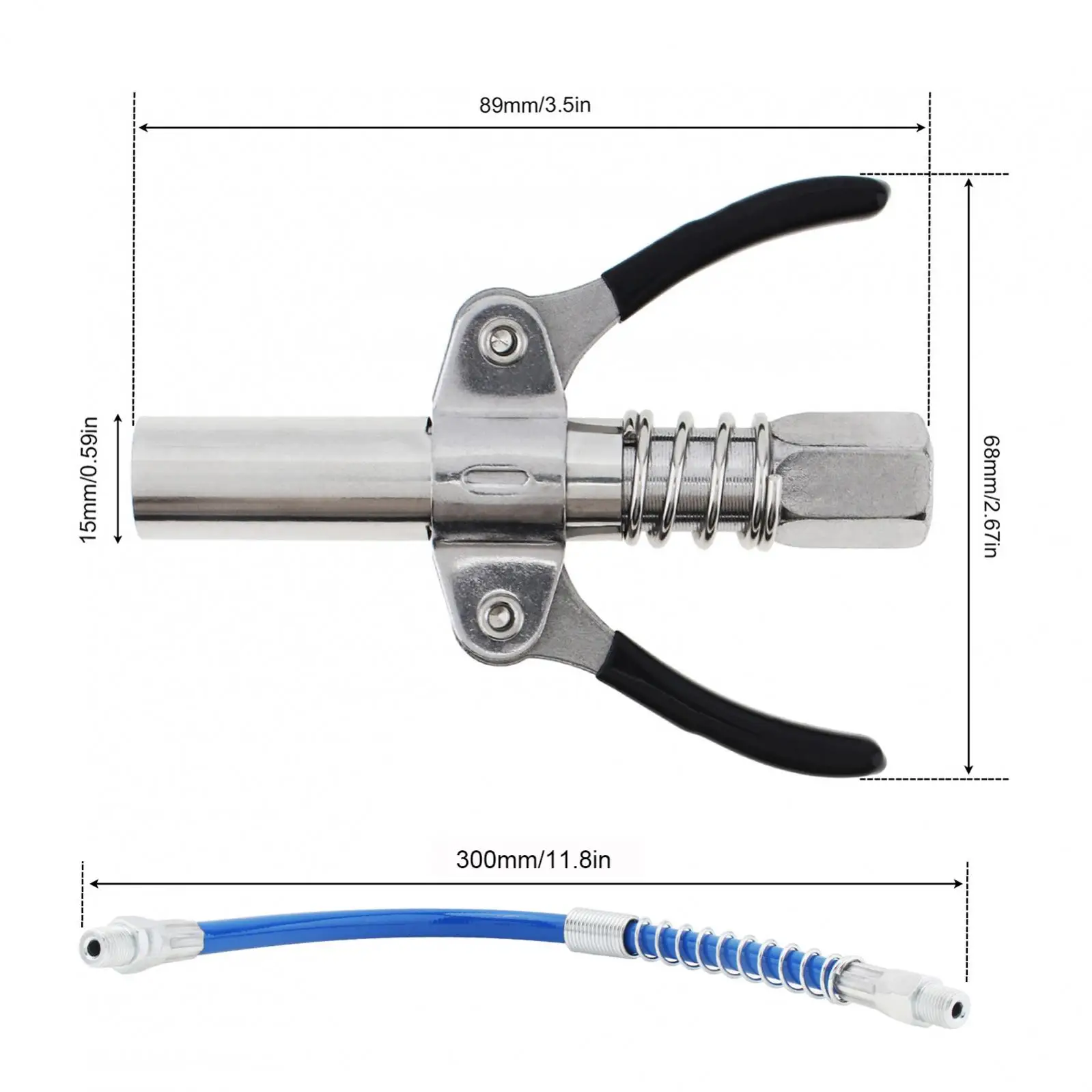 12000PSI Double Handle Quick Release Grease Gun Coupler Lock Oil Injection NozzlesNPT 1/8 inch Fittings End with Flexible Tube