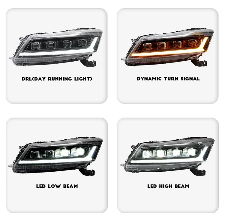HCMOTIONZ Assembly Accessories Front Lights 2008-2012 Head Lamp LED DRL Start up Animation Headlights for Honda Accord