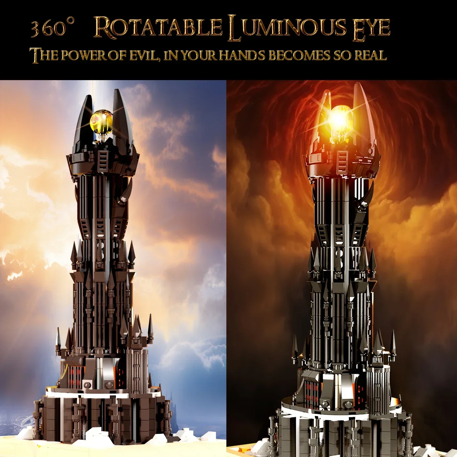 Bloques de construcción de libros mágicos de torre negra, modelo de Castillo mágico oscuro, conjunto de ladrillos de montaje con luces, juguetes DIY, regalos para niños, 966 Uds.