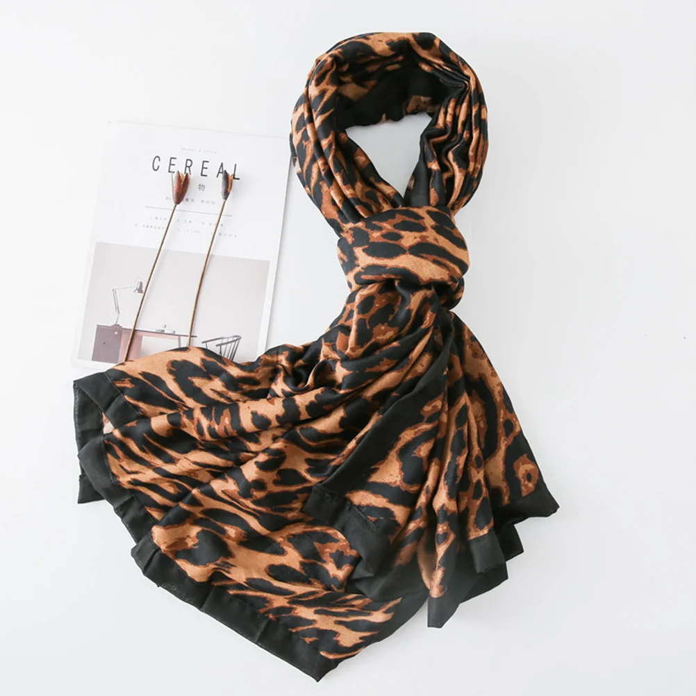 

180x100cm Leopard Print Shawl for Women Premium Scarf Sun Protection Beach Wrap Travel Accessory Coffee Black