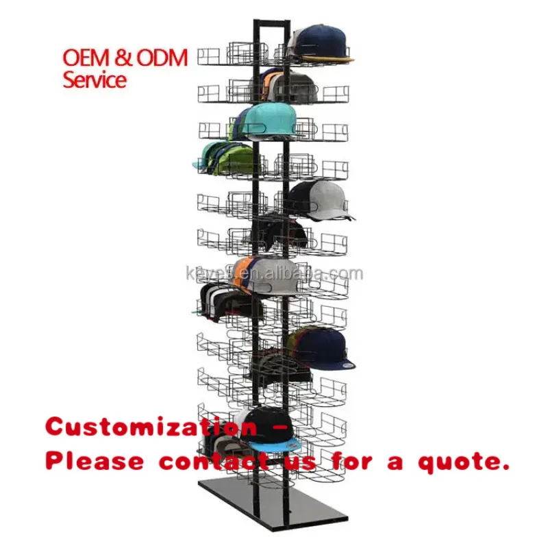 custom.Customized Retail Store Floor Standing 2 Way Metal Multiple Hat Display Stand Baseball Cap