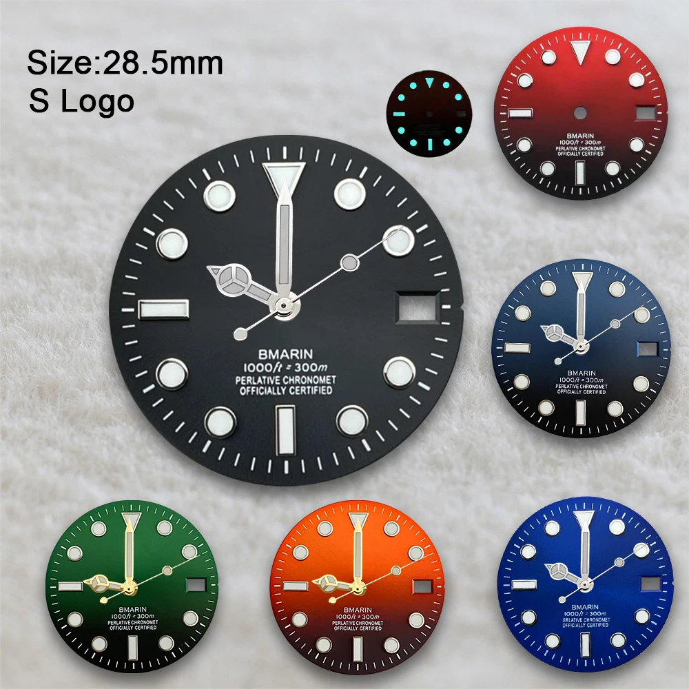 28.5mm S Logo SUB Gradient Dial Fit NH35/NH36/7S Movement High quality Ice Blue Luminous Watch Modification Accessories