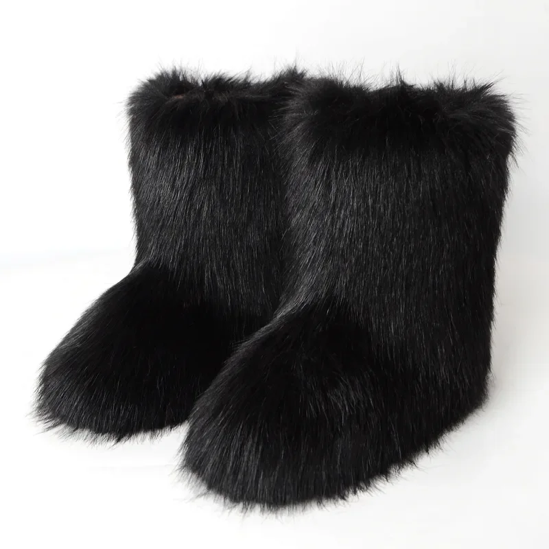 2025 Winter Women Fluffy Faux Fox Fur Shorts Boots Comfortable Plush Warm Women Snow Boots Luxury Girls Furry Fashion Foowear